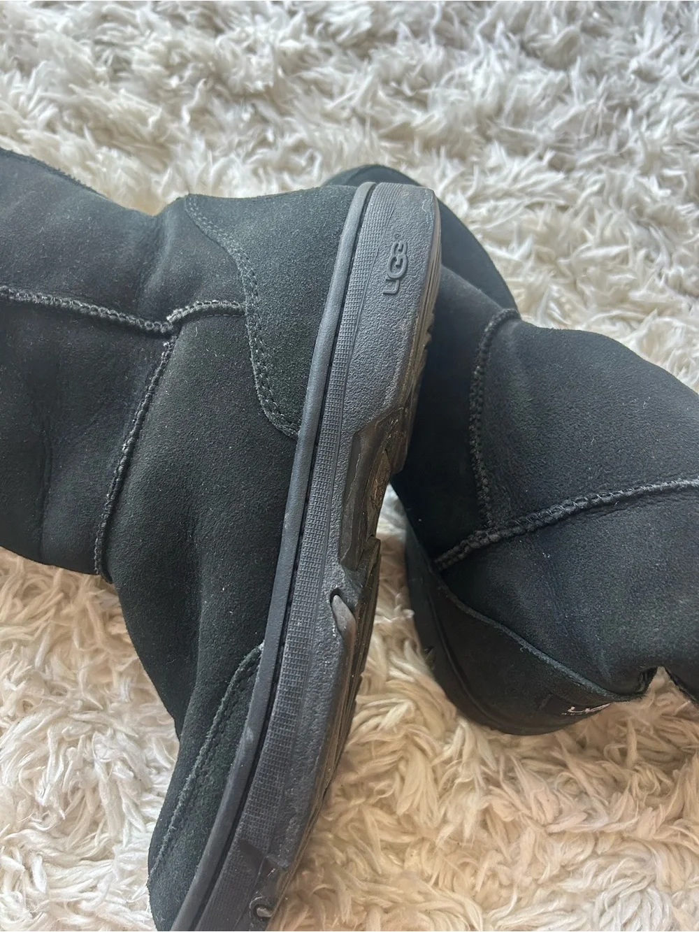 UGG Black Suede Tall Shearling-Trim Boots